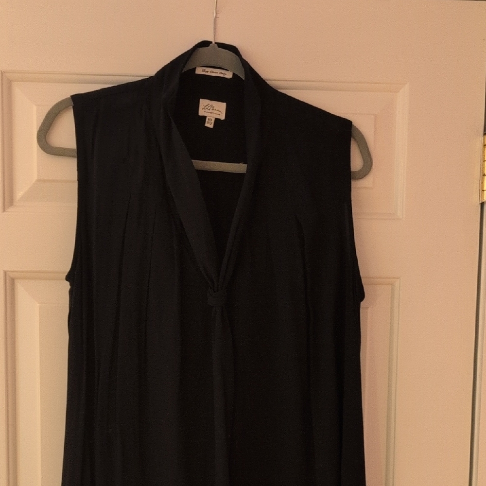 L.L. Bean Black Sleeveless Midi Dress with Mandarin Collar